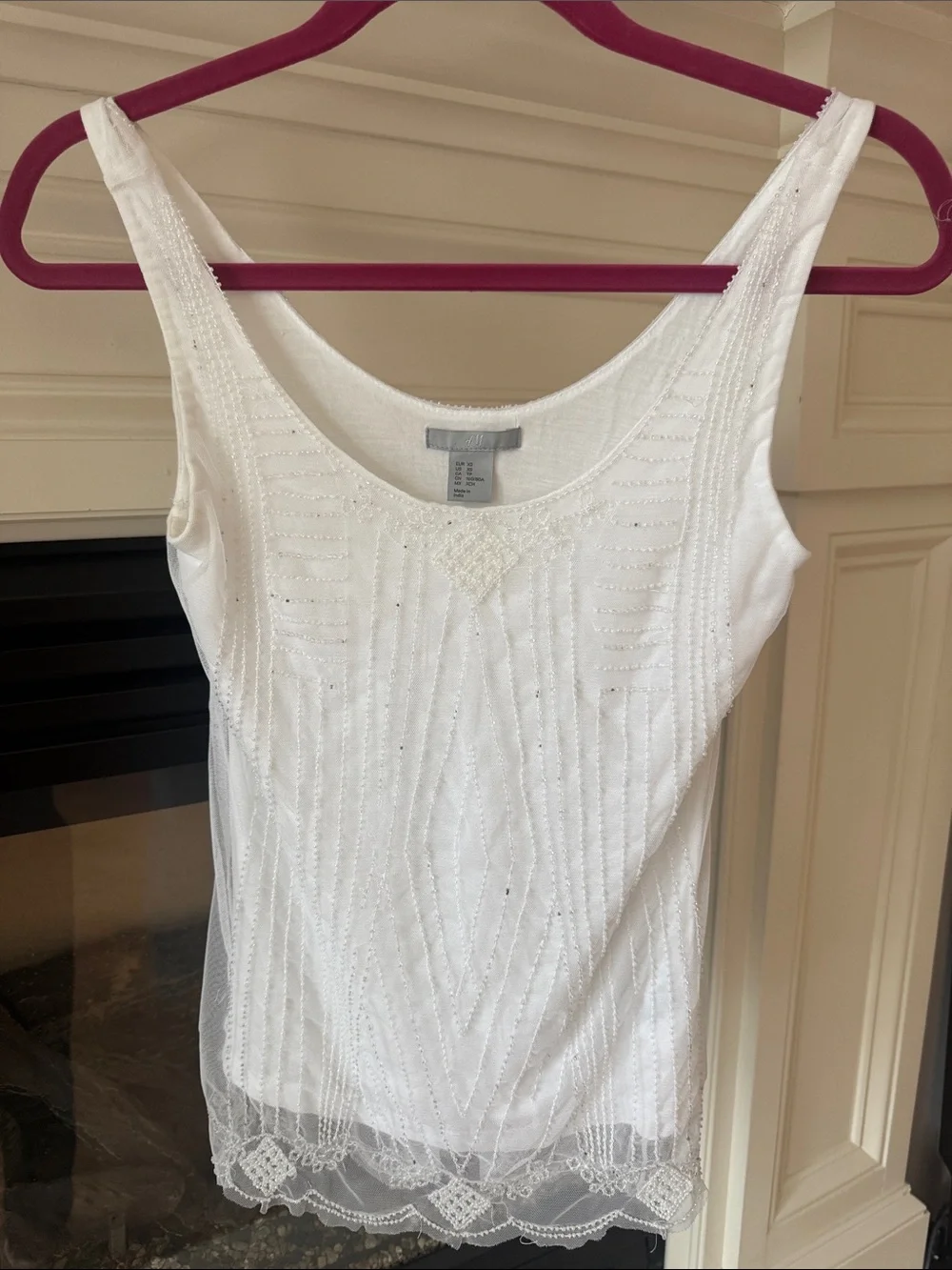 H&M White Beaded Lace-Trim Scoop Neck Camisole Top - Picture 1 of 5